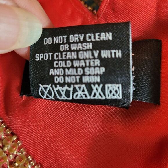 90's Adrianna‎ Papell Silk Bollywood Beaded SharkBite Hem Mini Dress Coral Sz 4 - Picture 11 of 12